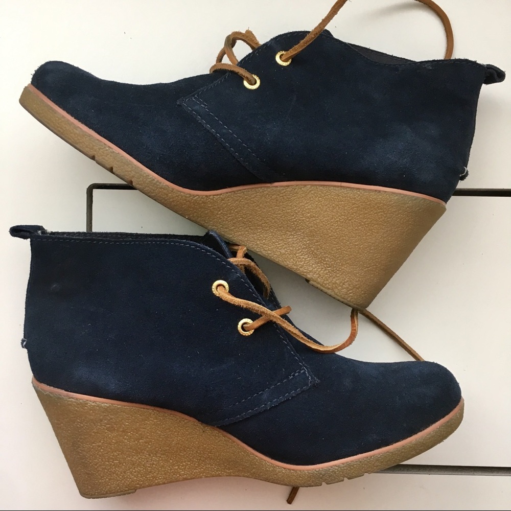Sperry Top-Sider Navy Suede Leather Wedge Booties